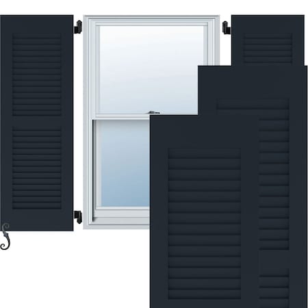 12W X 32H Americraft Two Equal Louver Exterior Real Wood Shutters, Starless Night Blue